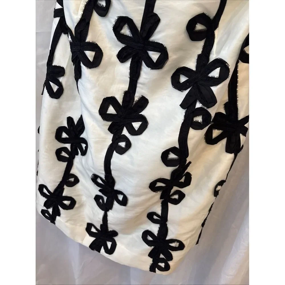 Lilly Pulitzer Sienna Ribbon Embroidered Strapless Dress Black Ivory Fit Flare 8 - Picture 2 of 4